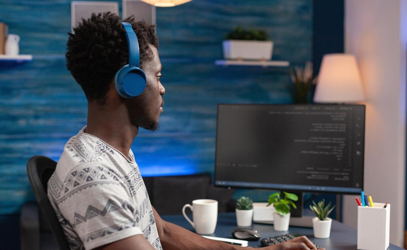 Developer working on AI implementation in modern office environment